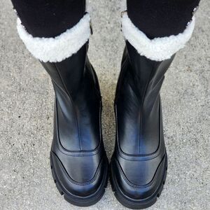 Women's Sherpa Faux Fur Ankle Boot Black Color